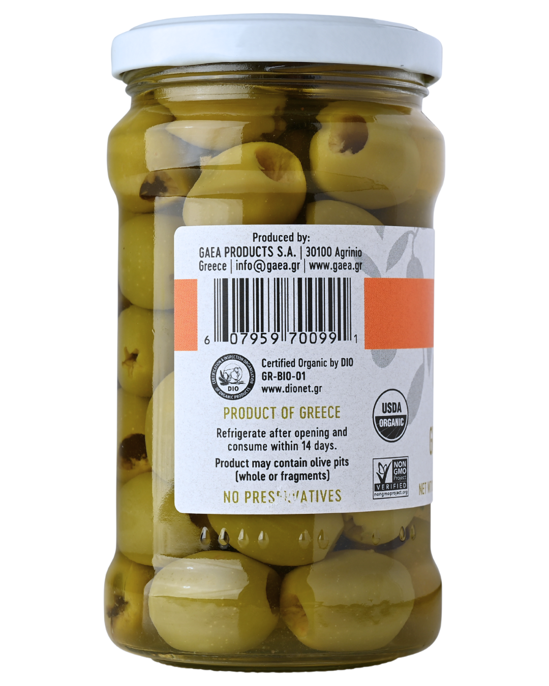 GAEA Organic Pitted Green Olives 10.2 oz