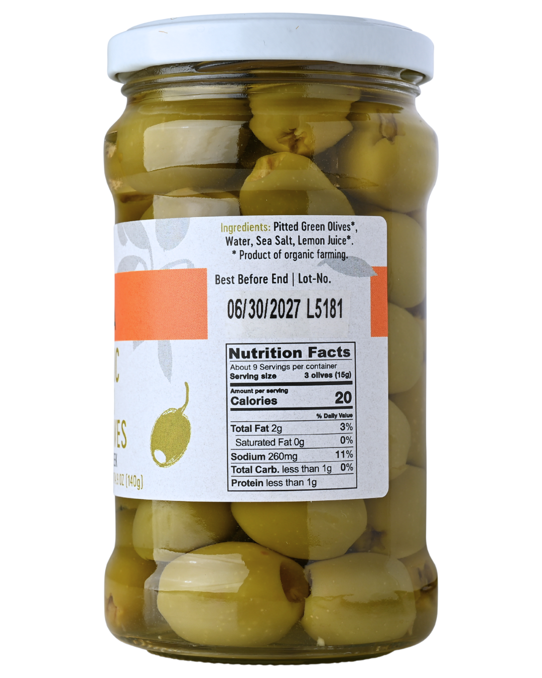 GAEA Organic Pitted Green Olives 10.2 oz