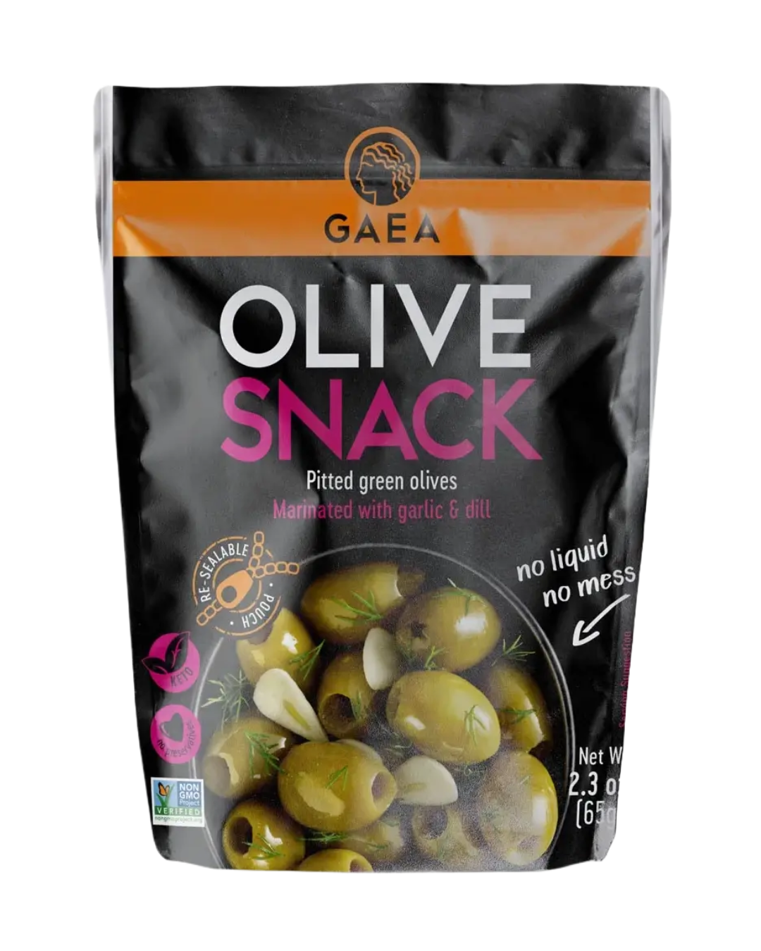 GAEA Pitted Green Olives Marinated with Garlic and Dill - 2.3 Oz