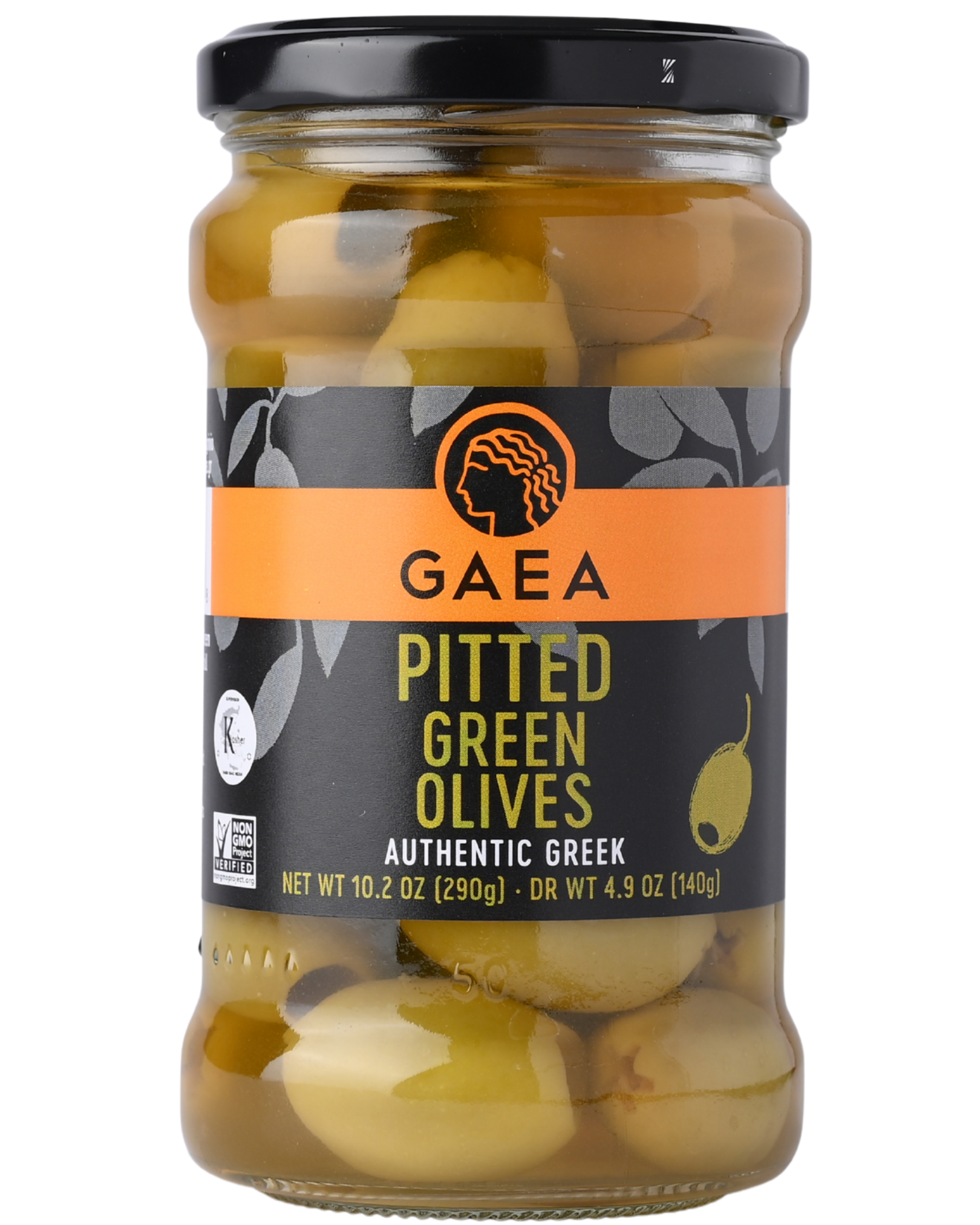 GAEA Pitted Green Olympian olives in brine 10.6oz