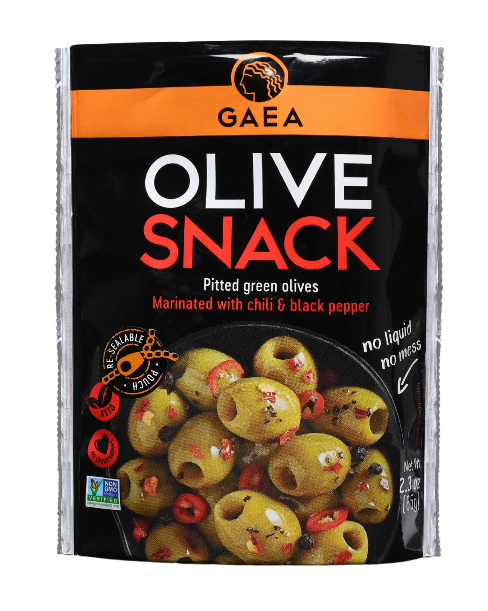 GAEA Green Olives Marinated with Chili & Pepper snack 2.3oz