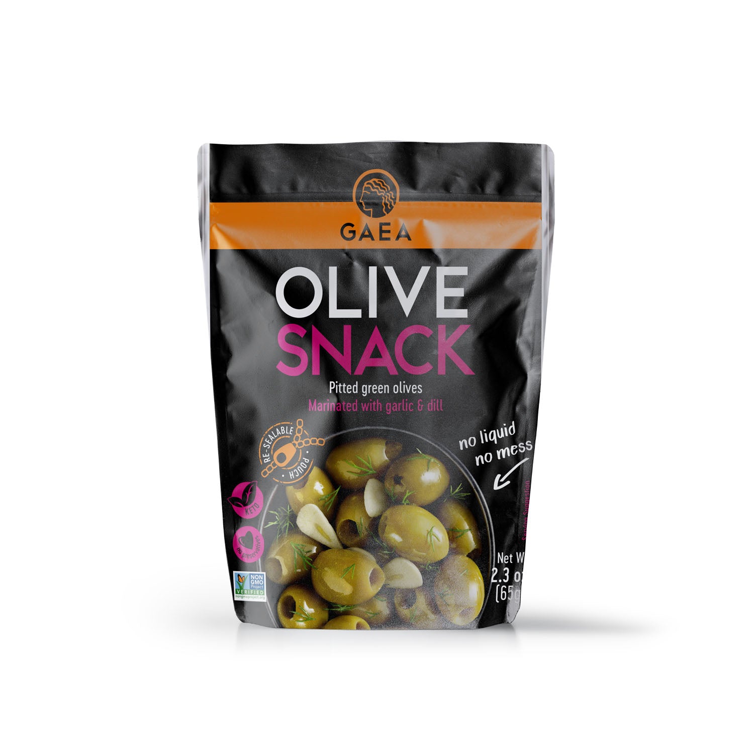 GAEA Pitted Green Olives Marinated with Garlic and Dill 2.3 Oz (Case