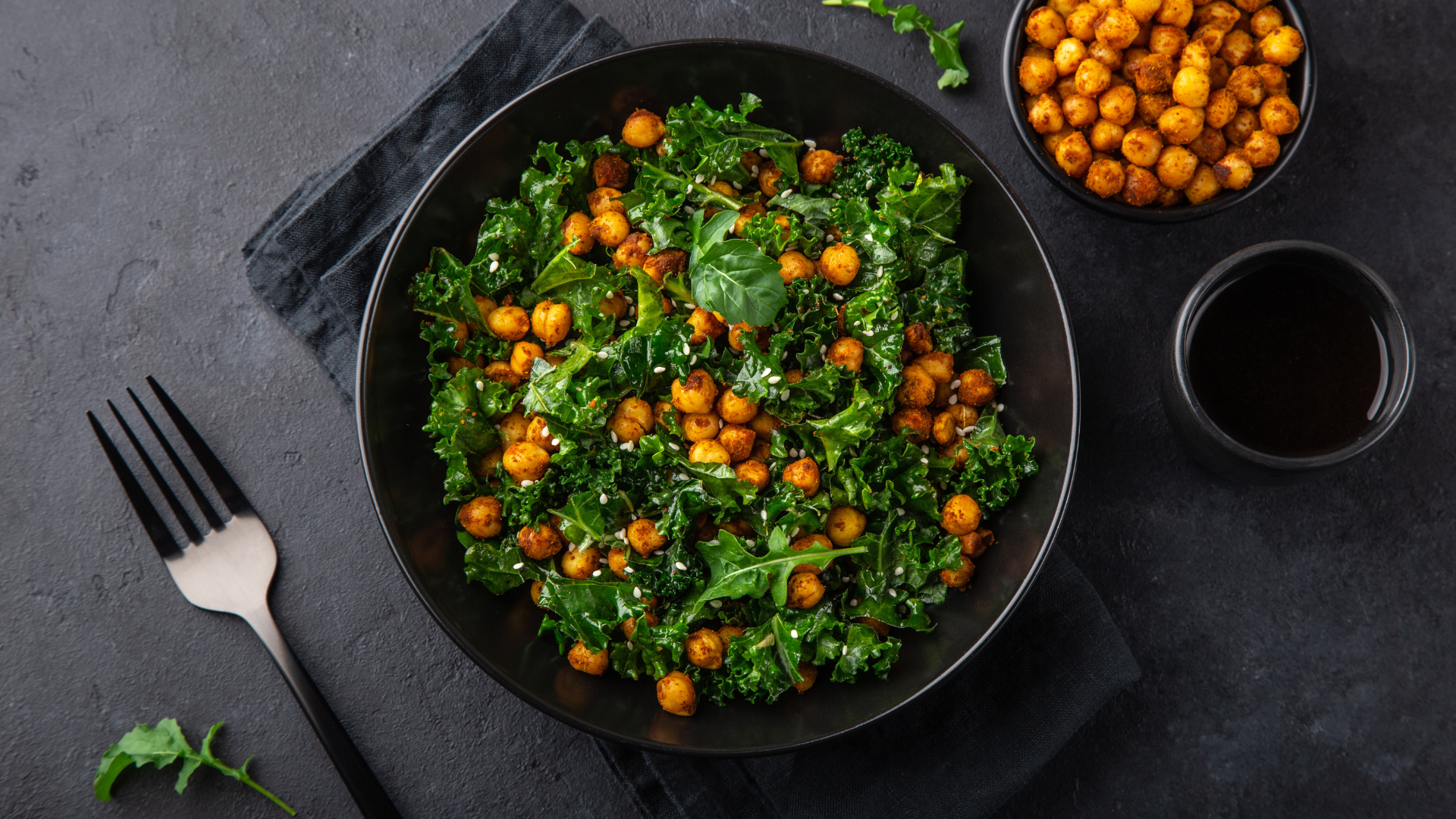 Chickpea, kale and couscous salad with a basil vinaigrette