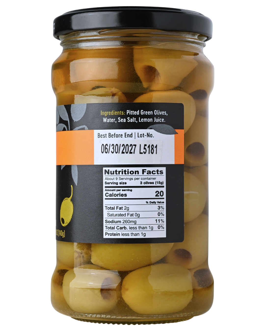 GAEA Pitted Green Olympian olives in brine 10.6oz