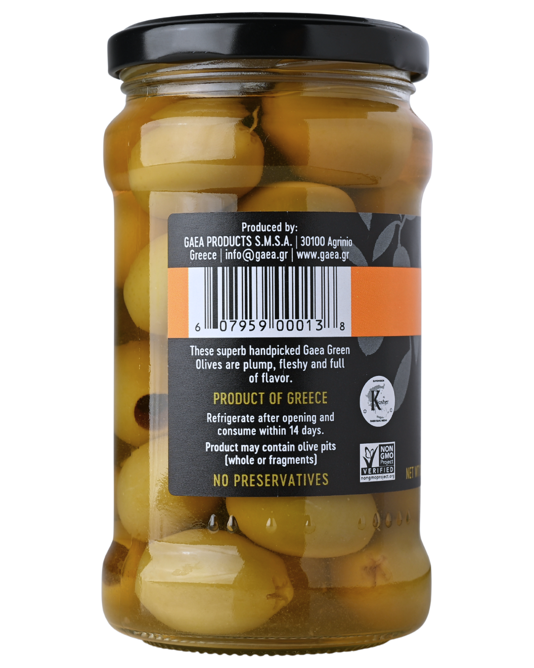 GAEA Pitted Green Olympian olives in brine 10.6oz