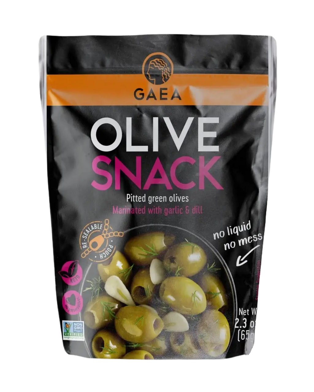 GAEA Pitted Green Olives Marinated with Garlic and Dill - 2.3 Oz