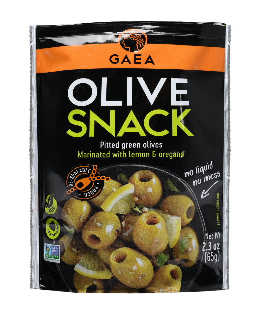 GAEA Pitted Greek Olives Marinated with Lemon & Oregano snack 2.3oz