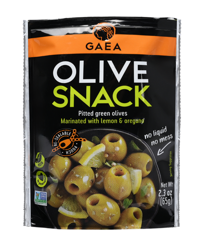 GAEA Pitted Greek Olives Marinated with Lemon & Oregano snack 2.3oz