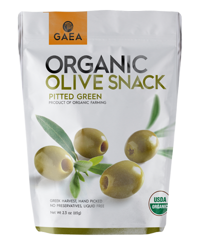 GAEA Organic Olive Snack with Pitted green olives 2.3oz