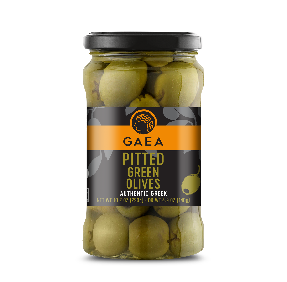 GAEA Pitted Green Olympian olives in brine 10.6oz Gaea_USA